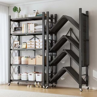 Tiger Pavilion 원터치 접이식 이동가능 철제 스탠드 선반, 5단, 블랙