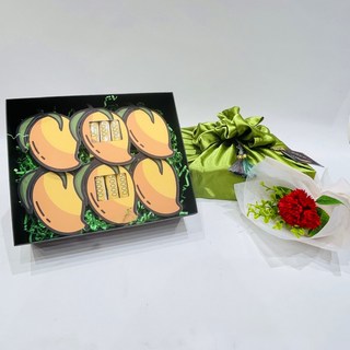 러블리팜 奢華零用錢禮物 + 包袱巾 + 流蘇 + 單支香皂花康乃馨套組, 芒果 + 綠色, 1個