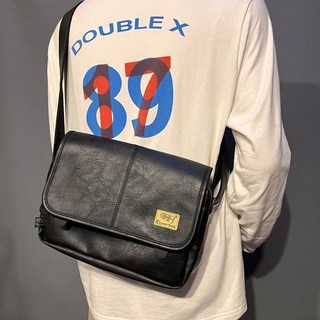 threebox韓版男單肩包男休閑青年斜挎郵差包韓版橫款包IPAD挎包, 黑色