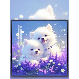 강아지 실십자수 도안 세트 패키지 포메라니안, 1개, 면사  40x40cm 3가닥자수