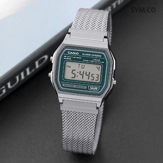 카시오 A158WEM-3 레트로 빈티지 사각 전자 메쉬 프리버클 남녀공용 메탈 시계 d