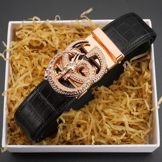 SUNKEXSHI 男士皮帶 自動扣牛皮腰帶 龍紋設計 潮流商務百搭褲帶