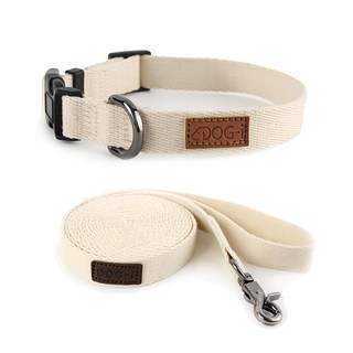 도그아이 강아지 목줄 + 리드줄, 아이보리, 1세트