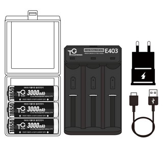 18650 충전건전지 리튬이온 배터리 3000mah, 3알+고속충전기, 1개, 1개입