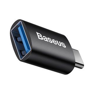 Baseus 倍思 精巧系列 TypeA轉C OTG轉接頭 USB3.1鋁合金轉接器 車充傳輸快充, 1個, 黑色, 黑色, 20.5mm