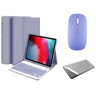 아이패드 호환 에어 프로 미니 1/2/3/4/5/6/7/8/9/10 세대 M2 M4 펜슬 수납 블루투스 키보드 케이스 무선 마우스 세트 iPad Pro Air Mini 케이스나라, 라벤더