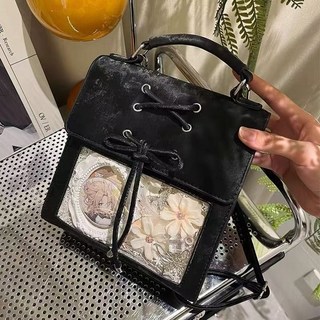 艾米兔女包原創2025新款簡約百搭痛包潮流時尚雙肩包, 迷霧黑無配飾