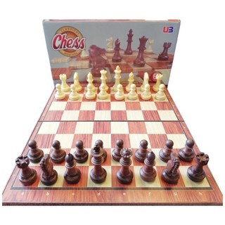 仿木磁吸摺疊西洋棋盤組，便攜式磁性棋子，親子益智桌遊首選, 棕色和白色, 1個