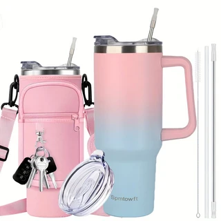 개인 맞춤형 이름 물병 이중층 진공 단열 디자인을 갖춘 40온스 스테인레스 스틸 여행용 머그, powder blue, Engraved Name, 1개