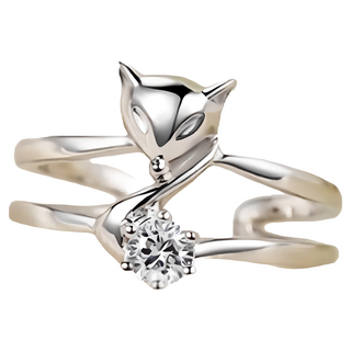 雙層狐狸銀飾防過敏戒指 B447