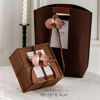 台灣出貨 木盒伴手禮 女伴娘伴郎結婚閨蜜高檔實用禮物 小眾高級感禮盒 空盒子 元旦新年禮物 閨蜜 送媽媽送女友, 1個, 【空盒+蝴蝶蘭+賀卡+手提袋】香檳色系