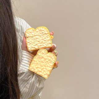 質感AirPods Pro保護殼 藍芽耳機套 矽膠保護套 厚切土司造型 防摔保護, 1個, (N08)麵包款+掛鉤 1/2代通用, 圖片色, 1/2代通用