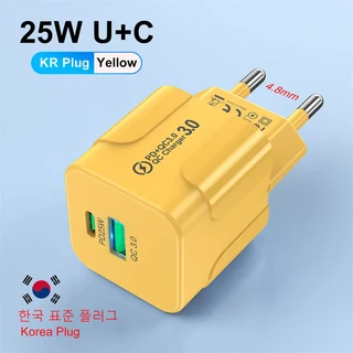 PD 25W USB C 고속 충전기 iPhone 15 Pro Max Xiaomi 14 Oneplus KR EU 미니 2 포트 여행용 플러그 전화 어, 01 Yellow KR