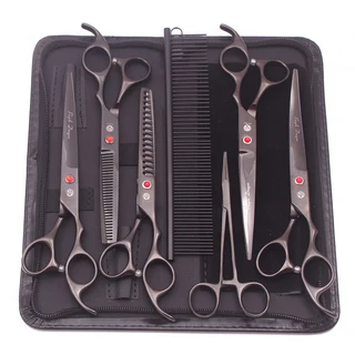 올스토어 애견미가위 보라색 드래곤 개 손질 세트 7 "일본 스테인레스 스트레이트 애완 동물 숱이 곡선 청, 02 Z3003-Hei-7P