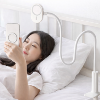코넬코 침대 핸드폰 거치대 맥세이프 110cm 롱자바라 360도회전 강력 링자석 포함, 1개, 화이트