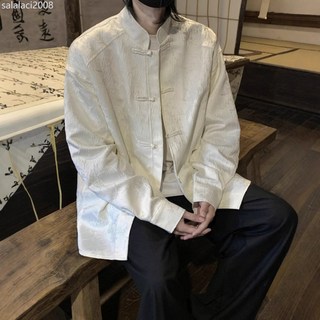 唐裝中國風長袖襯衫男冷淡系外套高級感穿搭中式盤扣立領襯衣男款