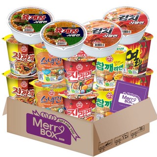 [메리박스] 소컵라면 세트12호 {진라면매운맛+열라면+진짬뽕+스낵면+참깨라면+육개장사발면+김치사발면} 각2개씩+메세지카드, 1박스