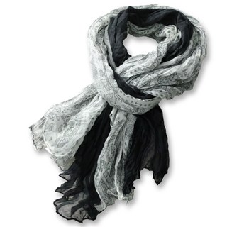 메리앤유 잔꽃나염 내추럴 링클 주름 배색 롱 스카프 머플러