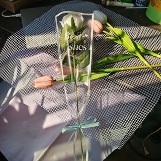 花束包裝紙 方框透明單支袋英文防水高級玫瑰扭扭棒 包花袋 簡約玫瑰花鮮花包裝, 1個, 簡框白-愛你,約200張（4包）