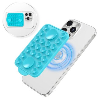 YWXTW 흡착 옥토 컵 버디 폰 마운트 아이폰 12/13/14/15/16 시리즈용 미끄럼 방지 포켓 사이즈 마그네틱 MagSafe 케이스용 콘텐츠 제작자 비행기 여행용, 레이크 블루