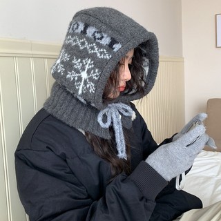 겨울 여성 니트 바라클라바 후드넥워머 노르딕 패턴 포근한 털 니트후드 귀달이 방한모자 따뜻한 겨울모자 여성용 감성 방한 아이템 스키장 마스크 후드 보온성 좋은 니트후드넥워머