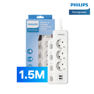 필립스 USB 고용량멀티탭 과부하차단 개별스위치, 화이트 3구 CHP4730W, 1개, 1.5m