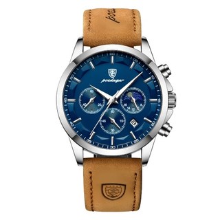 포스워백 남자 가죽 손목 시계 소가죽 밴드 크로노그래프