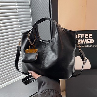 限時下殺 【清倉】今年流行小衆軟皮手提包女2025新款復古單肩腋下斜挎包菜籃子包潮, 黑色+斜跨袋+掛件