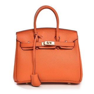 A&L老工匠 真皮頭層TOGO牛皮荔枝紋經典時尚真皮包斜背包25cm-愛瑪橘