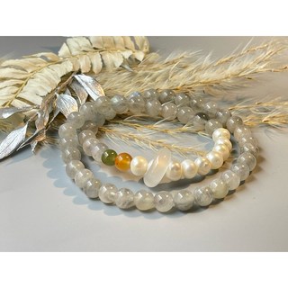 小蒔光《靜光雙環》淡水珍珠玉髓 卡7氣質雙環手鍊 灰月光手串