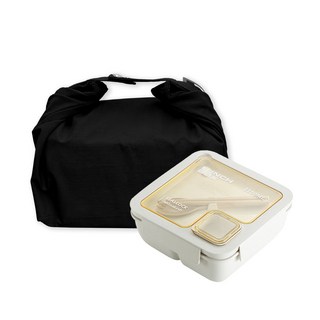 온다온 샐러드 도시락통 + 나일론백 세트 용기 런치박스 직장인 패턴 보온보냉백, 1100ml+블랙, 1개