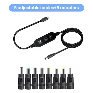 유형 C-DC 전원 부스트 케이블 5V/9V/12V/15V/20V 라인 8 어댑터 USB 잭 커넥터 Wifi 라우터 용 고속 충전, 02 Cable 8 Adapter, 01 1m, 01 CHINA