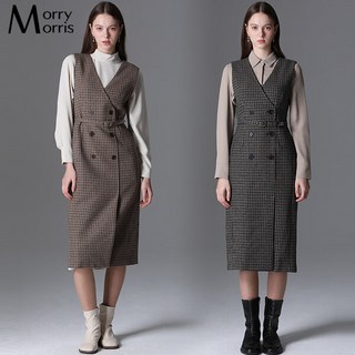 모리모리스 모리모리스 벨티드 울 체크 원피스 (택가격 168000원)