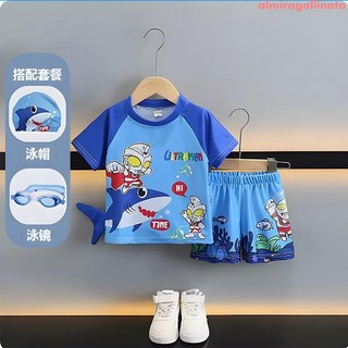 男童奧特曼造型速乾分體泳衣套裝，兒童專業游泳裝備，多尺寸可選