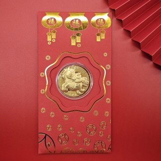 馬年金箔開運幣紅包 卡通生肖馬紀念幣 公司年會活動伴手禮品, 1個, 馬上來財紅包