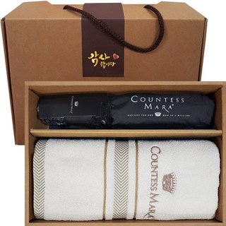 송월 타올우산 세트 결혼 칠순 조문답례품 명절 선물, 1세트, 검정우산 아이보리타올