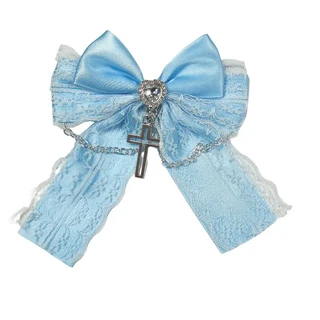 일본 애니메이션 로리타 보우 클립 소녀 여성을위한 헤어 액세서리 Y2K 하위 문화 고딕 하라주쿠 크로스 체, 04 Blue