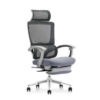 佑客YOKA 588坐臥椅 獨立腰背支撐 大角度帶腳踏可躺 人體工學電競辦公電腦主管椅, 灰色-鋁合金腳