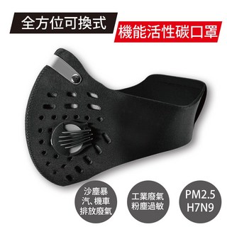 全方位 可換式機能活性碳口罩｜活性碳濾片｜透氣舒適｜全方位防護｜可替換口罩, 1個