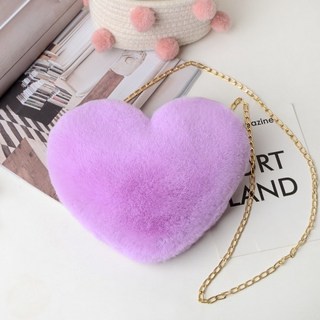 러블리 하트 숄더백 모피 토끼털 체인 인조 가죽 겨울