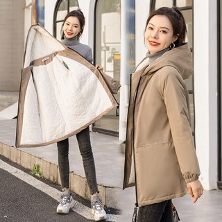 RUNYAYA 여성 기모 하프 트렌치코트 캐주얼 겨울패딩 후드집업 바람막이 점퍼 빅사이즈 아우터 ~85까지