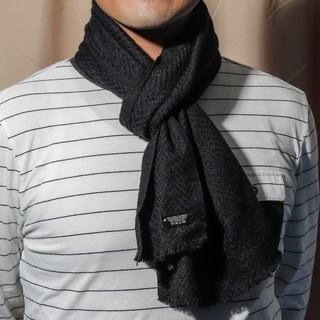 快快慢慢手作坊 窄版喀什米爾羊毛圍巾 黑色網格紋 脖圍 手工編織 男女適用