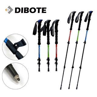 DIBOTE 7075鋁合金外鎖式登山杖，直柄三節式，健走杖, 綠色x1, 1個