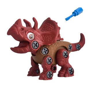 JoyBaby 組裝恐龍玩具 兒童玩具恐龍蛋 DIY霸王龍三角龍益智積木 拆卸拼裝恐龍 擰螺絲玩具, 三角龍-螺絲刀版, 1個