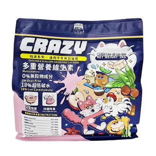 COUCH POTATO 沙發馬鈴薯 Crazy 嗨派系列 全齡貓 多重營養維生素 0%無穀物成分 18%超低碳水 2KG, 雞肉 + 干貝, 1袋