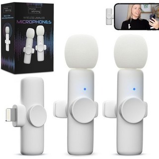 액티브 노이즈 감소 기능이 있는 MANA 무선 라발리에 마이크 아이폰용 콘텐츠 제작자용 마이크의 라펠 클립 라이트닝 포트용 미니 - 흰색