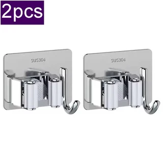 스테인레스 스틸 클립 거치대 욕실 펀치 프리 빗자루 브러시 걸이식 랙 강한 접착 후크 벽 정리함 선반 30, 04 B sliver 2pcs