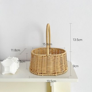 芯苼 手工編織提籃 花藝插花籃 花店包裝籃 藤塑花籃 323313640, 仿藤收口小橢圓, 1個