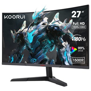 쿠루이 27인치 커브드 게이밍 모니터 QHD2560 x 1440 R1500 180Hz 1ms 컴퓨터 모니터 포함 어댑티브싱크 VESA 호환 HDR10 디스플레이 포트, 27" 180Hz/FHD