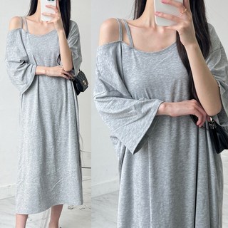 러브포텐 여성 빅사이즈 어깨트임 원피스 스트랩 오프숄더 롱원피스